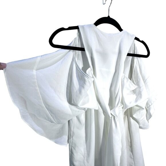 lorane Womens Designer Cold Shoulder Button Up Butterfly Sleeve Ivory Size Med - Picture 8 of 9